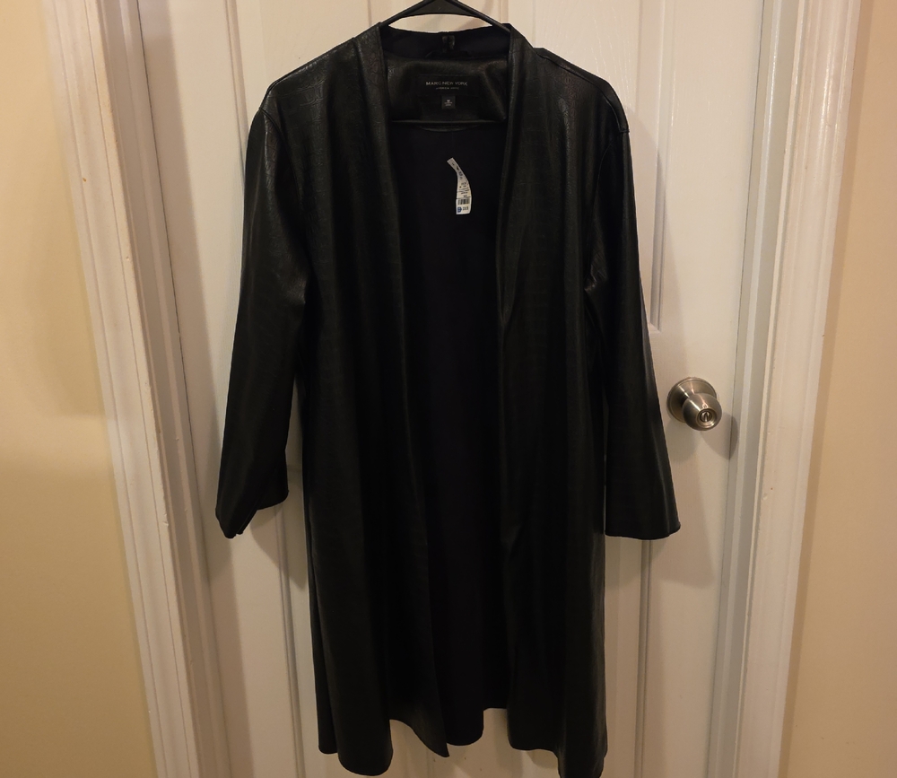 Marc New York Long Black Faux Leather Trench Coat